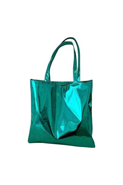 OEM Metallic green Bag made of glossy eco- Leather , 36x36cm