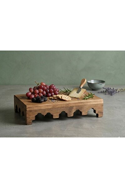Rabo Craft Natural Ottoman Motif Wooden Cake Stand, Presentation Plate, Chees...