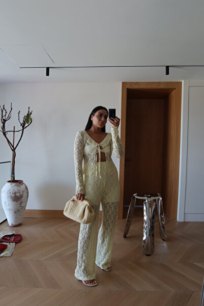 Özge Özgenç Lace Knitwear Blouse Pants Set