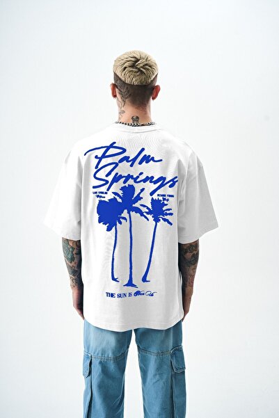 Respire Tricou supradimensionat Palm alb
