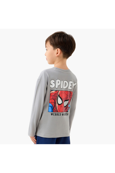 Marvel Boys Crew Neck T-shirt with Spider-Man Print - Cotton - Long Sleeves
