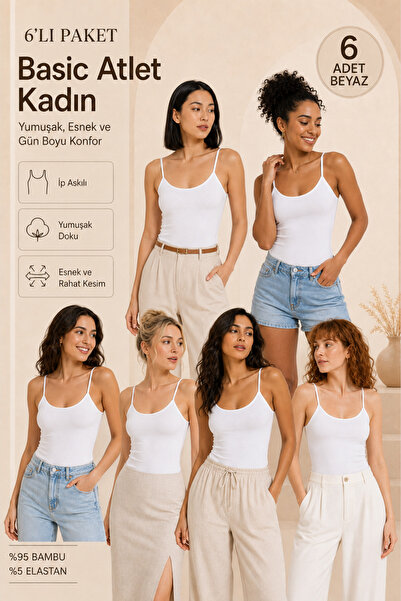 Loule Women's 95% Natural Bamboo Flexible 6-Piece Basic Undershirt with Rope ...