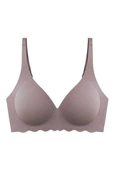 Cottonhill Seamless Bra - Lumera |   Brown Laser Cut Wire Free Rib Textured W...