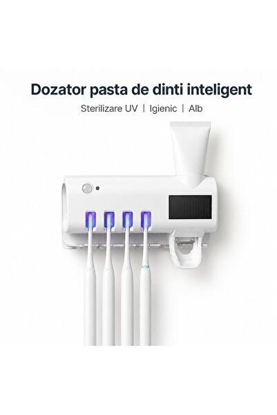 iTin Dozator pasta de dinti inteligent cu sterilizator UV, suport periute, fi...