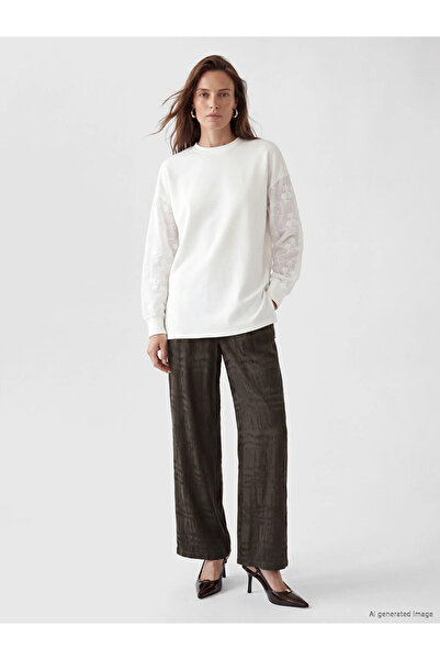 LC Waikiki Brown Loose Fit Plaid Women's Trousers