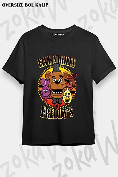 ZOKAWEAR Unisex Loose Fit Fnaf Five Nights V16 Printed T-Shirt