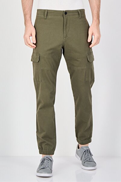 CELIO بنطلون كارغو رجالي بقصة ضيقة ولون زيتوني داكن