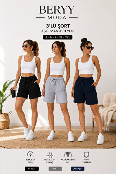 BERYY MODA Setul de pantaloni scurți triplu negru, gri și bleumarin oferă un ...