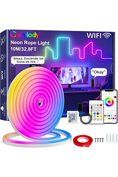 Cozylady إضاءة نيون LED ذكية تعمل بالواي فاي بطول 10 أمتار، أضواء نيون خارجية...