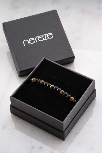 Nereze 6 mm Çap Kaplangözü Doğal Taşlı Erkek Çelik Bileklik