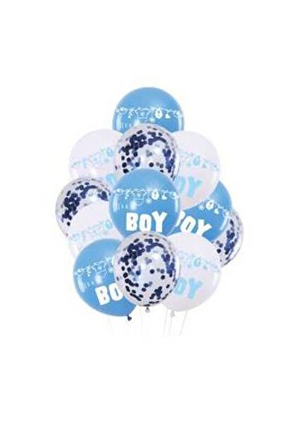 MP Mirific Party Set de 12 baloane din latex It's a BOY albastru și alb