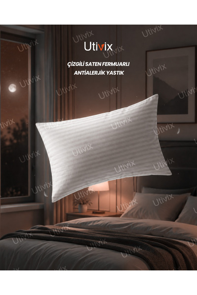 Utivix Çizgili Saten Fermuarlı Antialerjik Nano Elyaf Yastık 900 gr 50x70 cm ...