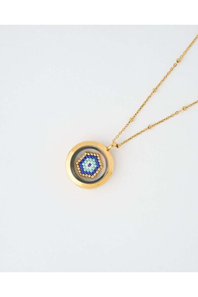 THE GEM STORIES JEWELRY Μπλε Κολιέ Μενταγιόν Μνήμης Μιγιούκι με Ματάκι