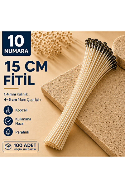 hk 10 Numara Kesilmiş Parafinli Kopçalı Mum Fitili (1,4 mm) – 4–5 cm Kullanım...