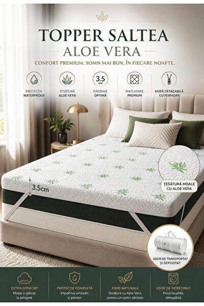 RALEX PUCIOASA Suprasaltea Aloe Vera 3,5 cm, 90x200, Impermeabilă cu husă det...