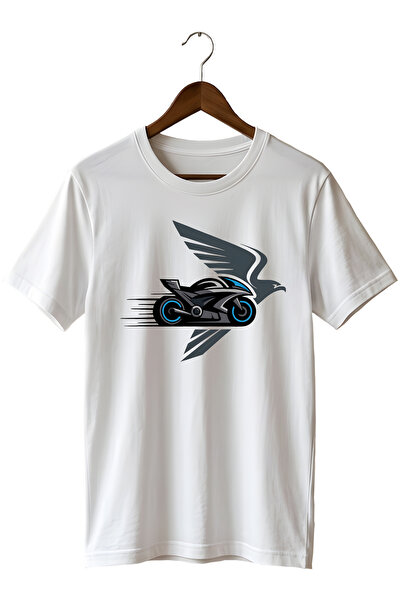 WİDİ Men's Motorcycle Printed Crew Neck Casual Cotton T-Shirt
