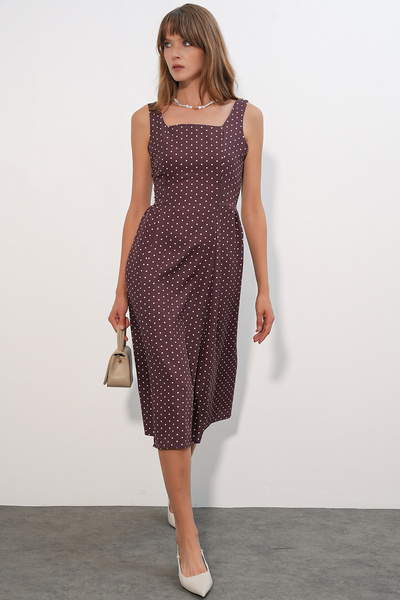 Bigdart Women's Strappy Polka Dot Midi Dress 2607 - Brown