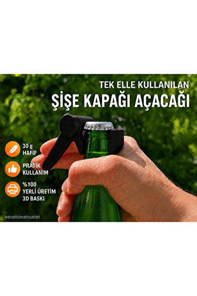 BERA3D Yeni Nesil Pratik Şişe Kapağı Açacağı / Tek Elle Kullanım / Hafif 3D B...