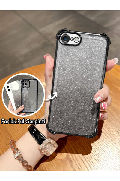 ucuc iPhone 7/8/SE 2020 2022 Uyumlu Şeffaf Dört Köşe Silikon Kaplama Parlak K...