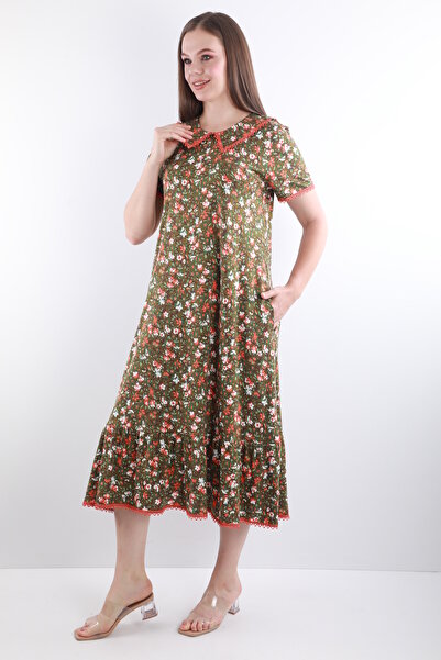 Arttist Girl Rochie casual de damă, kaki, cu model crocant, cu buzunare la gu...