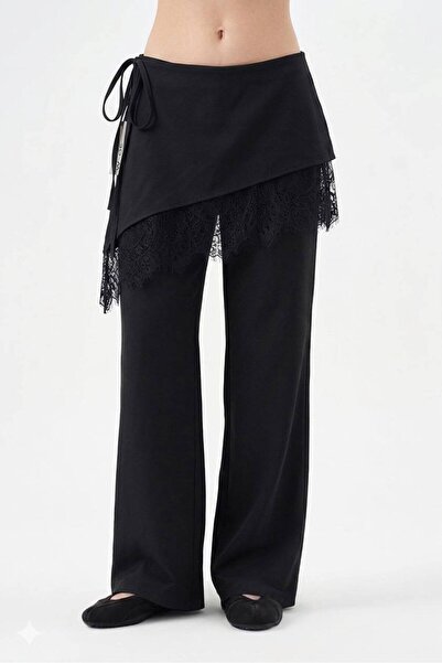 tw3 Women's 100% Cotton Top Skirt-Looking Lace Detailed Design Trousers