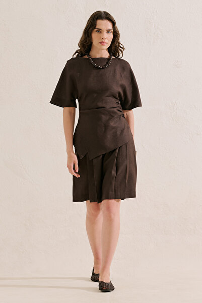 Manuka Linen Asymmetric Blouse Brown