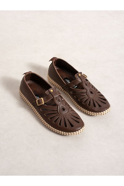 ALEMDAR AYAKKABI Shadow Brown Genuine Leather Women's Sandals