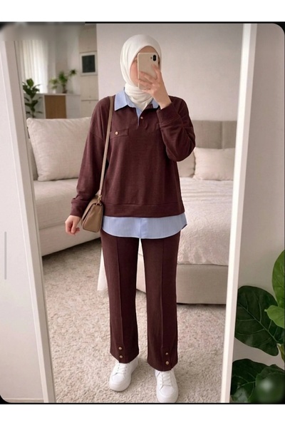 Generic Brand Women's Shirt Detailed Double Set