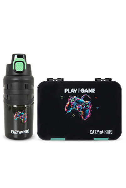 Eazy Kids 4 Compartment Bento Lunch Box w/ Flip Top Water Bottle 750ml – Game...