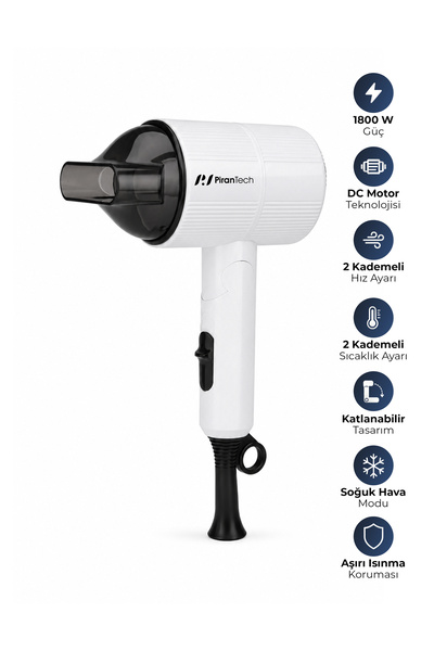 PiranTech KS-2969 1800W Hız/Sıcaklık Ayarlı Yoğunlaştırıcı Başlıklı Saç Kurut...
