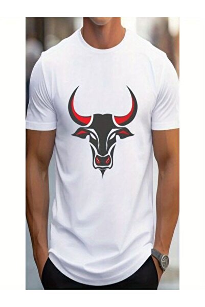 COZYWEAR White Men's T-Shirt with Red and Black Bull Print