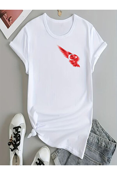COZYWEAR White T-Shirt with Red Wings Turkish Flag Print