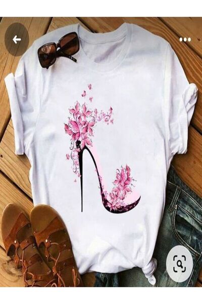 COZYWEAR Floral Patterned High Heel Printed T-Shirt