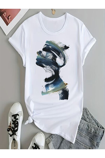 COZYWEAR Artistic Printed White Oversize T-Shirt
