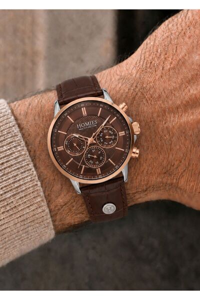 Homies Men's Brown Leather Cord Brown Dial Function Wristwatch 2 Years Warranty