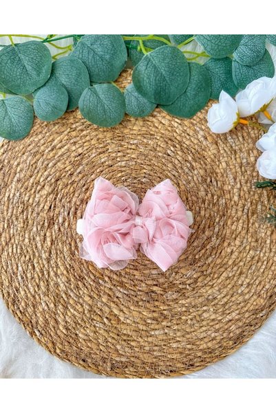 aysskids Powder Tulle Rose Detailed Baby Girl Hair Bandana