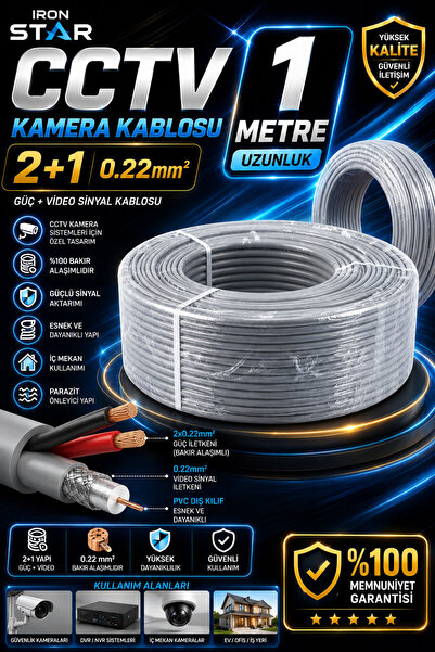 IRONSTAR CCTV kamera kablosu 2+1 0.22 1 metre / 2+1 kamera kablosu 1 metre / ...