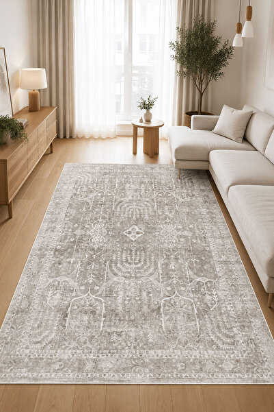 Toronto Home Dijital Kaymaz Yıkanabilir Vizon Vintage Eskitme Salon Halısı Mu...