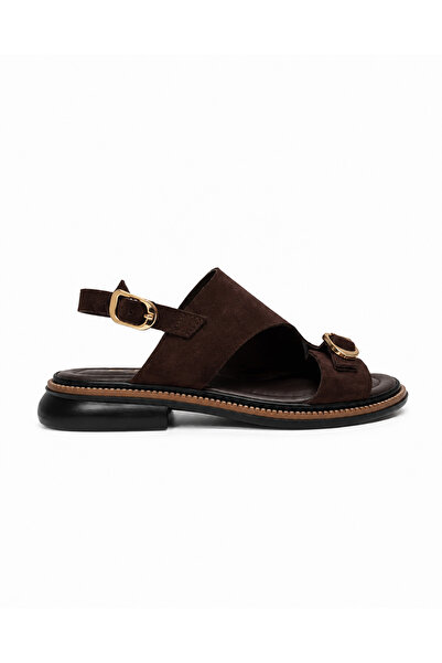Sira Official Mare Brown Suede Genuine Leather Sandals
