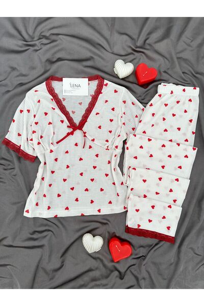 Lena Homewears Women's Patterned Short Sleeve Report Pajama Set