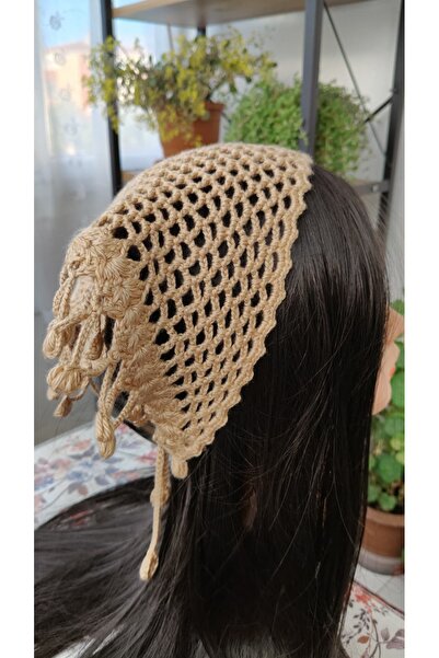 Meyra Home File El Örgüsü Kenar Oyalı Üçgen Bandana Bej (48x36x26 cm)
