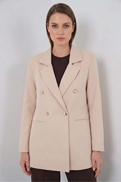 Generic Brand Women's Double-Breasted Collar Double-Button Cream Jacket