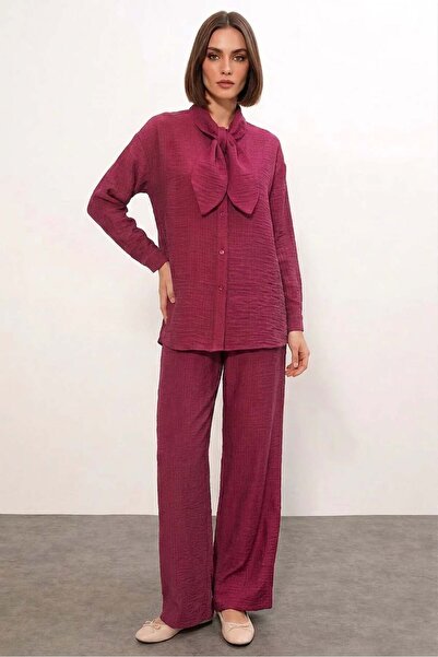 ALFA AKSESUAR 03 Women's Burgundy Set with Scarf Detail