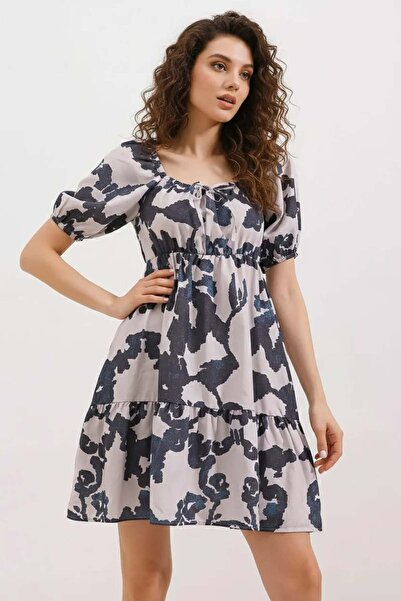 Generic Brand Women's Square Neck Gathered Waist Flared Ruffle Hem Cotton Bla...