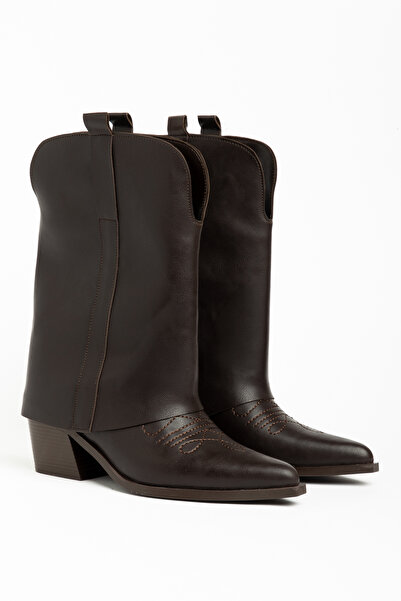 DENORA Bitter Brown Matte Leather Trousers Flat Western Cowboy Boots