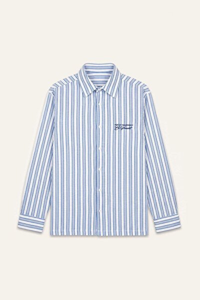 DeFacto Boxy Fit Striped Crinkle Long Sleeve Indigo Striped Shirt I3106Ax26Hs