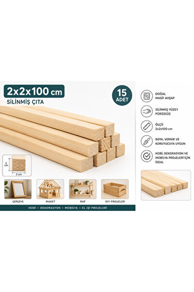 ustawood 2x2x100 cm Silinmiş Masif Ahşap Çıta 15 Adet – Hobi, Dekorasyon ve M...