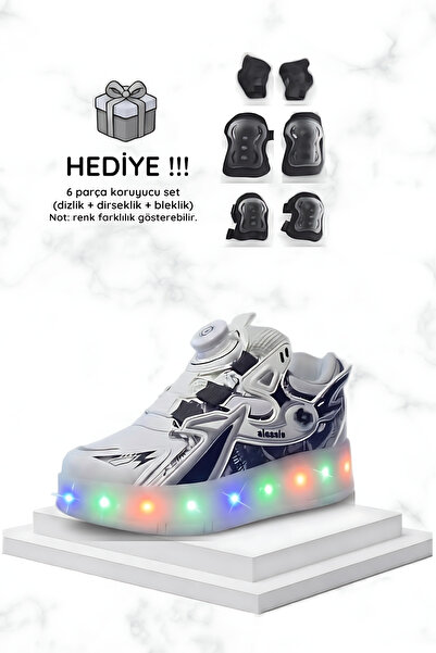 VestioStore Beyaz Gri Çocuk Tekerlekli Işıklı Otomatik Mekanizmalı Spor Ayakk...