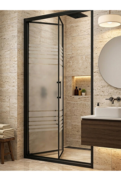 Waterline Duşakabin Ön Cephe Katlanır Akordiyon Kapı Siyah Profil Wt-1024 Des...