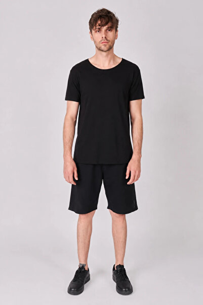 defys Tricou negru pentru bărbați, 100% bumbac, cu mânecă scurtă și guler barcă